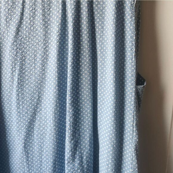 Vintage Blue Seersucker Polkadot 50s Midi Dress Button Front Pockets Collar - Picture 9 of 12